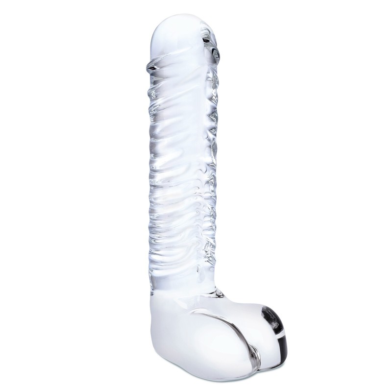 Gläs 8&Prime; Realistic Ribbed Glass G-Spot Dildo With Balls