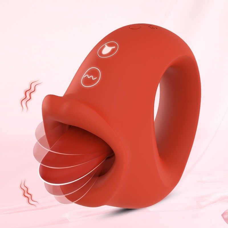 Hands-Free Clitoral Suction Ring Vibrator 10 Modes Licking Tongue Stimulator Toy