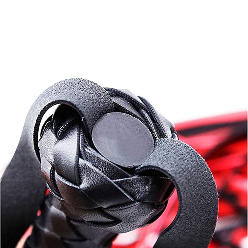 Genuine Leather Red Black Flogger Braided Handle Multi Tail Sensation Whip gallery