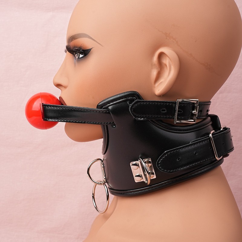 Bondage Ball Mouth Gag with Collar Torture Restraints Head Harness Slave BDSM gallery