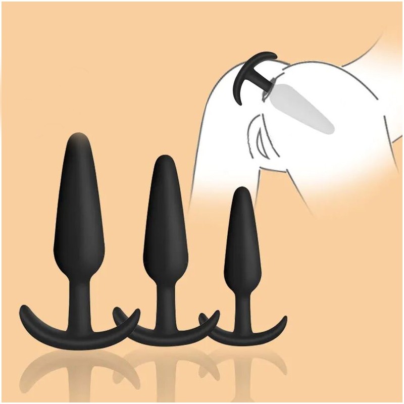 3PCS Silicone Anal Butt Plug Adult Sex Toy Dildo Prostate Massager Wand SM S&M&L gallery