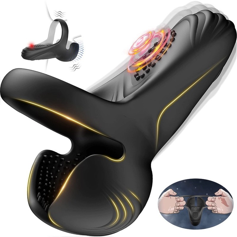 Silicone Vibrating Cock Ring Penis Ring with Taint Stimulator Sex Toys For Men