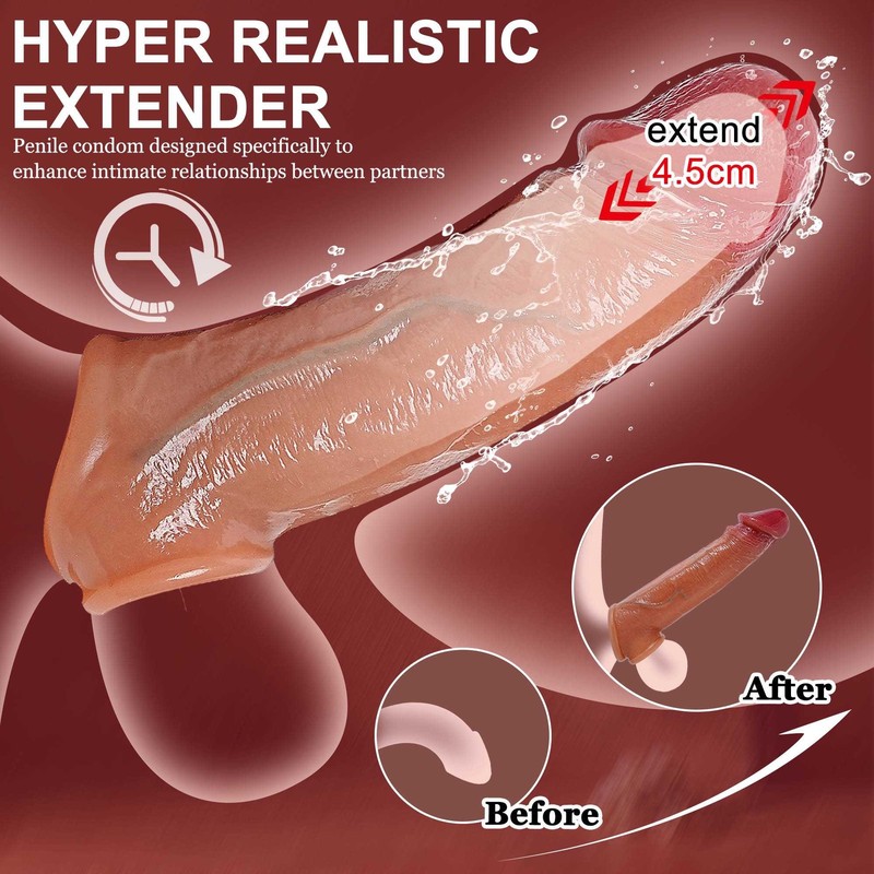 Penis Sleeve S/M Cock Girth Extension Sheath Extender Realistic Enlarger Sex Toy gallery