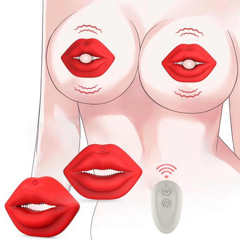 App-Controlled Vibrating Nipple Clamps Lip Design Breast Stimulator Couples Toy
