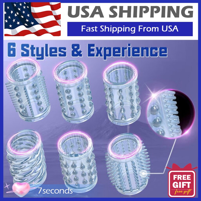 6 Set Penis Extender Sleeve Cock Rings Silicone Extension Sex Toy for-Men-Couple