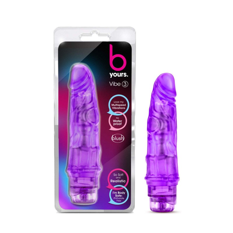 Blush B Yours – 7&Prime; Realistic Veined Multi Speed Vibrating Dildo – Clear Purple