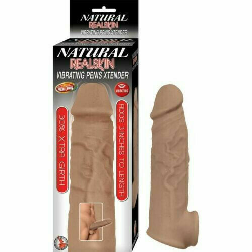 NATURAL REALSKIN VIBRATING PENIS XTENDER-BROWN- EXTRA LENGHT AND GIRTH