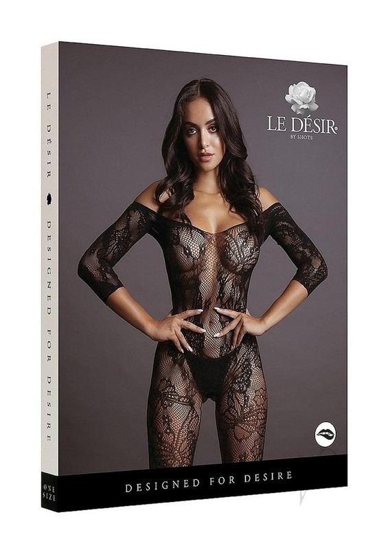 Le Desir Lace Sleeved Bodystocking – O/S – Black
