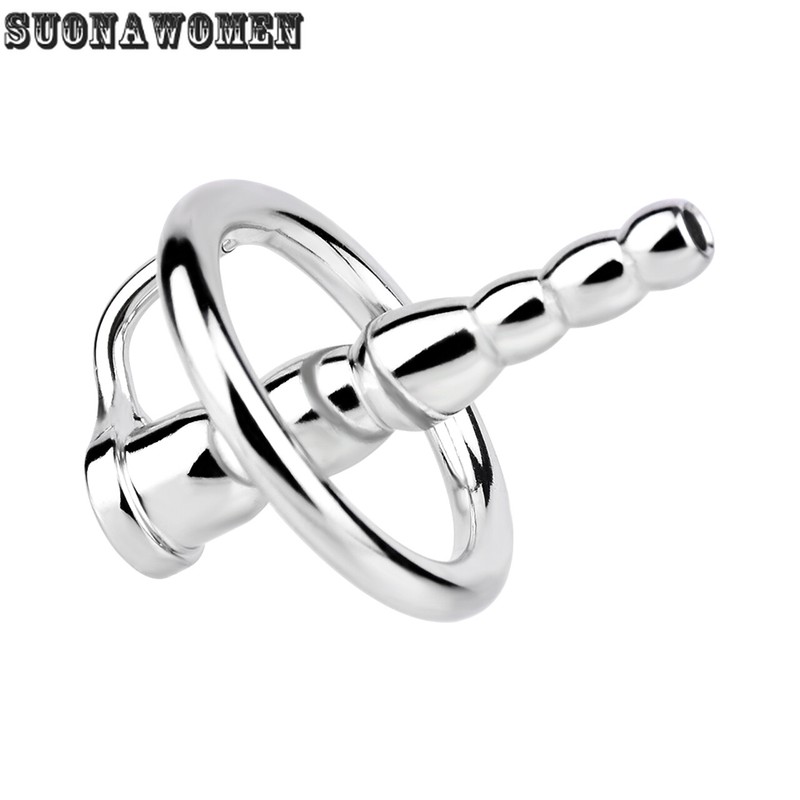 Pullover Ribbed Stainless Steel Hollow Penis Plug Wearable Ejaculation Delay Toy gallery