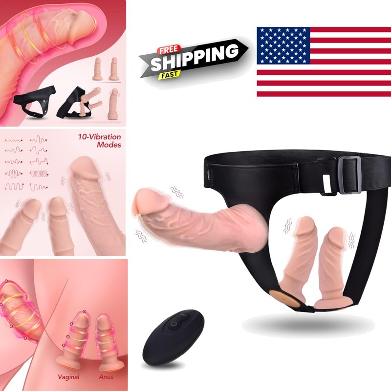 Ergonomic Strap On Dildos with 3 Sizes and 10 Vibration Settings for Couples