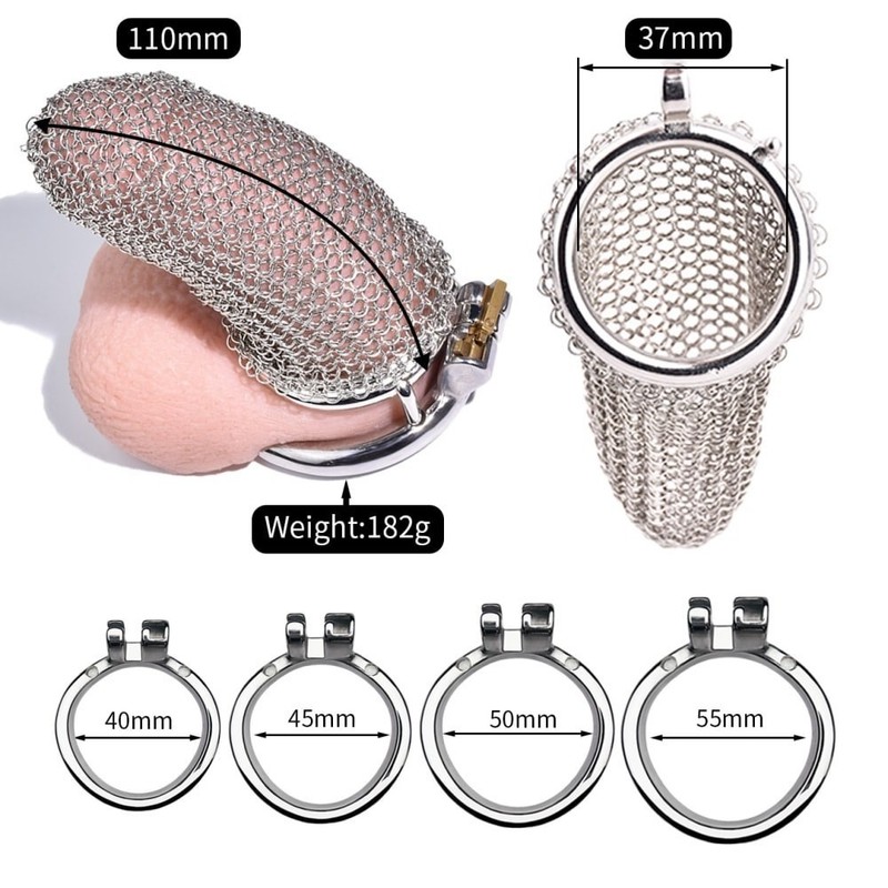 FRRK Chain Mail Chastity Device Cage Metal-Chain Penis Lock Mesh Cage for US Men