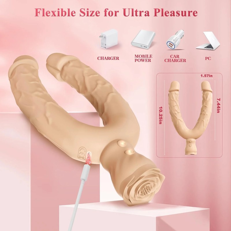 Double Dildo Lesbian Sex Toys 3 in 1 Realistic Dildo for 10 Vibrating Modes, Adu gallery