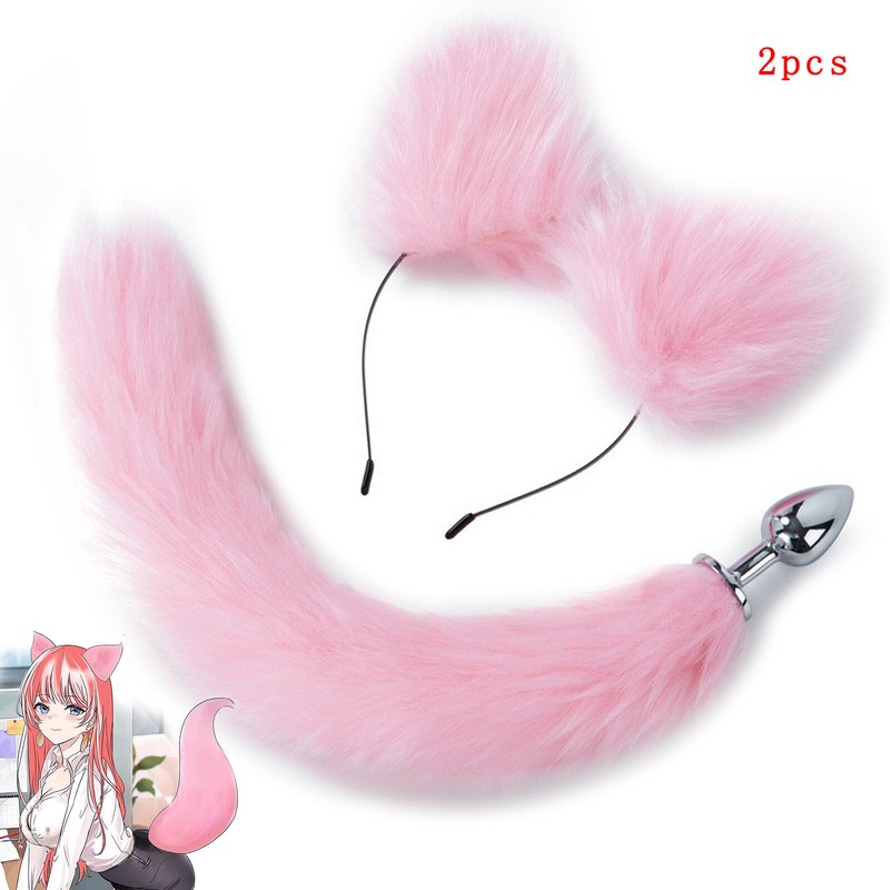 2pcs Set Fox Tail Butt Plug Anal Plug Furry BDSM Cosplay Sex Toy For Women Men