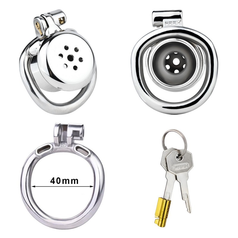 Stainless Steel Chastity Cage Locking Ring Discreet BDSM Cock Cages With Key