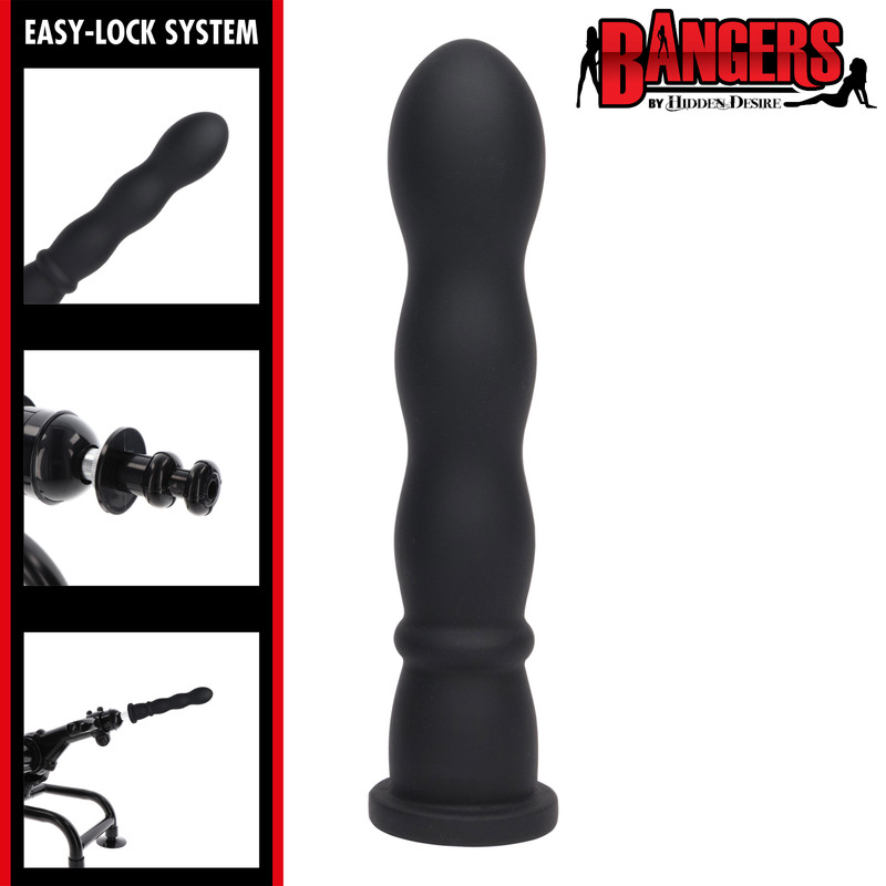 Wave Dong Dildo Black Soft Smooth Silicone with Easy-Lock Bangers Hitch