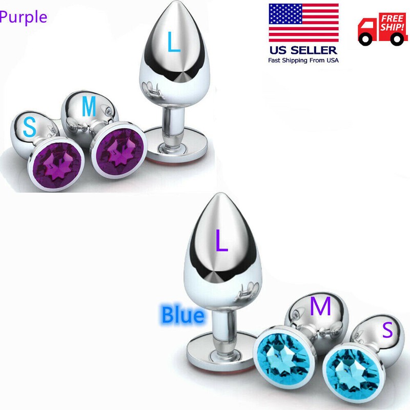 Diamond Anal Butt Plug Stainless Steel Jeweled Orgasm Stimulator Purplr Blue US