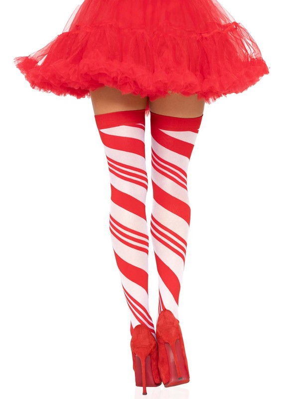 Candy Cane Thigh High – One Size – White/red
