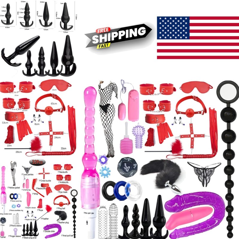 32 Piece Silicone Bondage Restraint Kit Waterproof Vibrator and Anal Plug Set