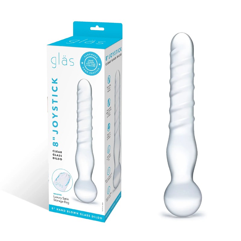 Electric Glass 8in Joystick Clear Smooth G-Spot Dildo Anal Wand Sex Toy