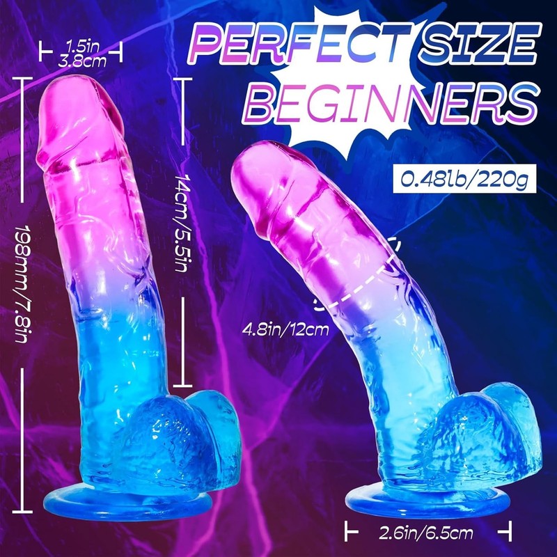Hand-Free Play: 7.8 Inch Purple-Blue Silicone Dildo with Powerful Suction Cup gallery
