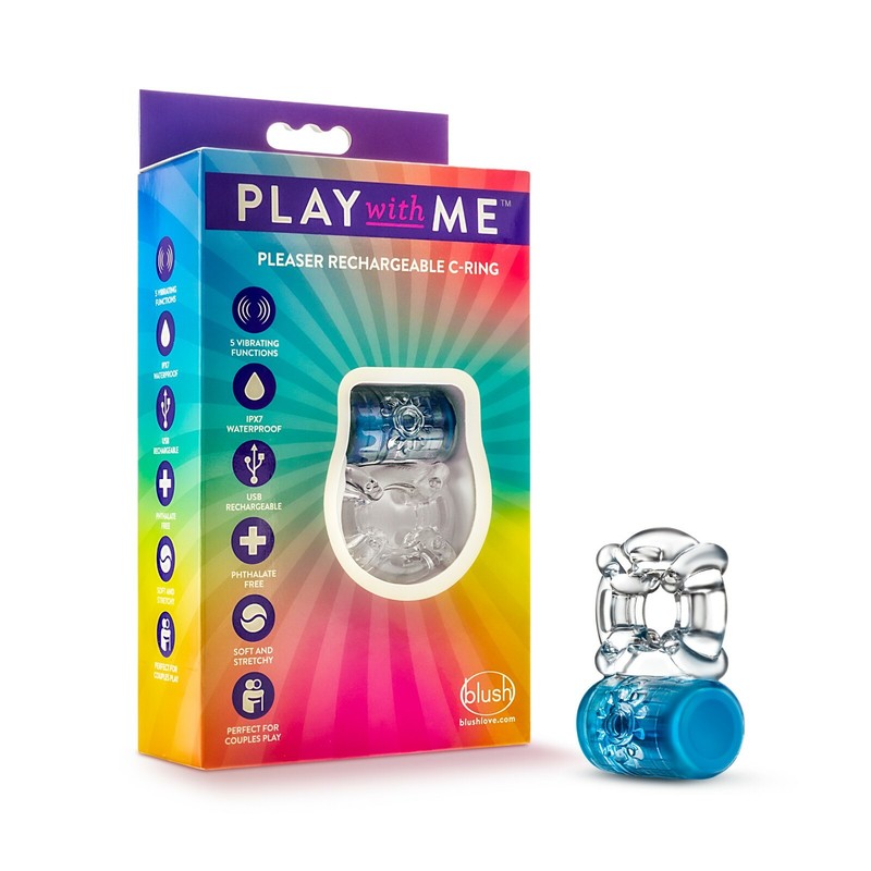 Blush Play With Me Pleaser Rechargeable Vibrating 5 Function Stretchy C Ring