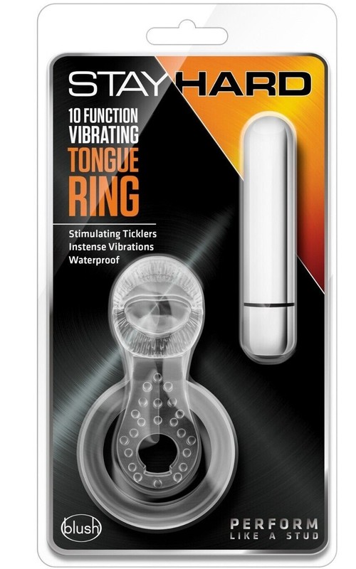 Stay Hard Cock Ring 10 Function Bullet Vibrator w/Tongue Tickler Stimulation
