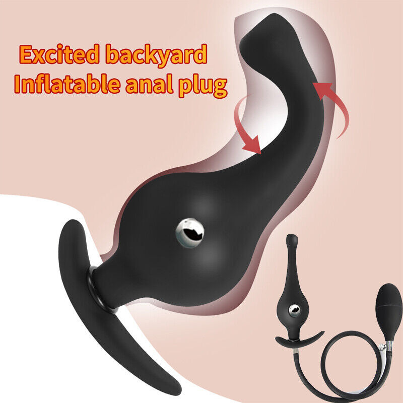 Inflatable Expander Dildo Anal Plug with Metal Massager Bead Prostate SM Sex Toy gallery
