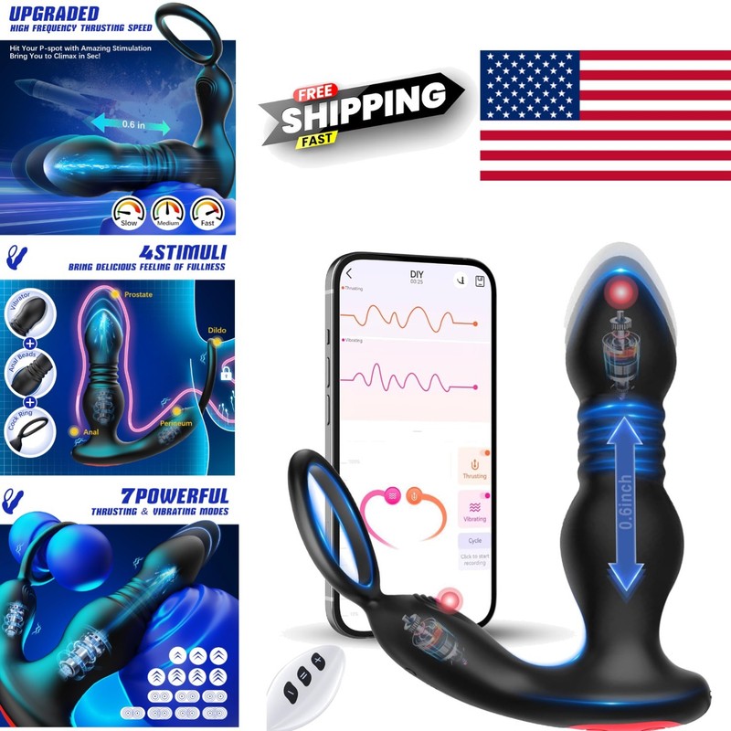Waterproof Anal Plug with Cock Ring and Remote Control for P Spot Stimulation