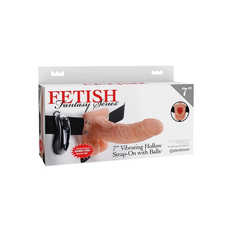 Fetish Fantasy 7" Vibrating Hollow Strap-on With Balls Beige - Realistic Dildo gallery