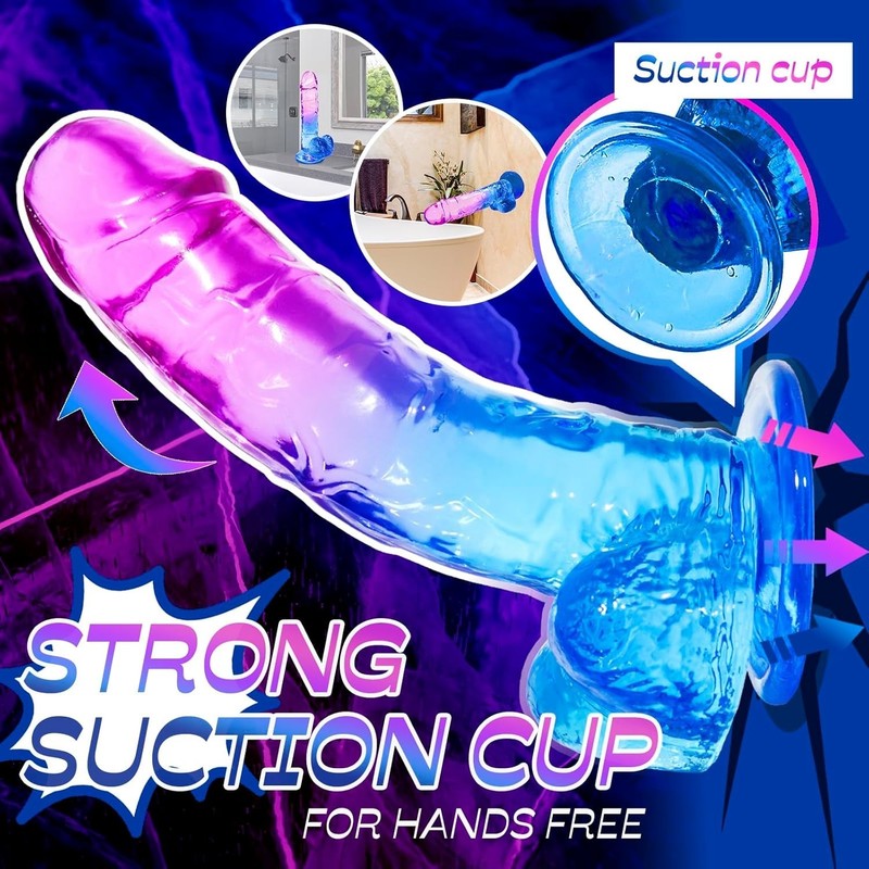 Hand-Free Play: 7.8 Inch Purple-Blue Silicone Dildo with Powerful Suction Cup gallery