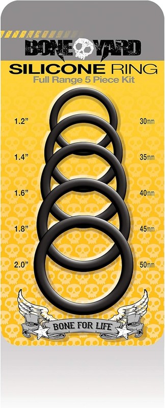 Boneyard Silicone Cock Ring Set 5 Pcs Kit - Black