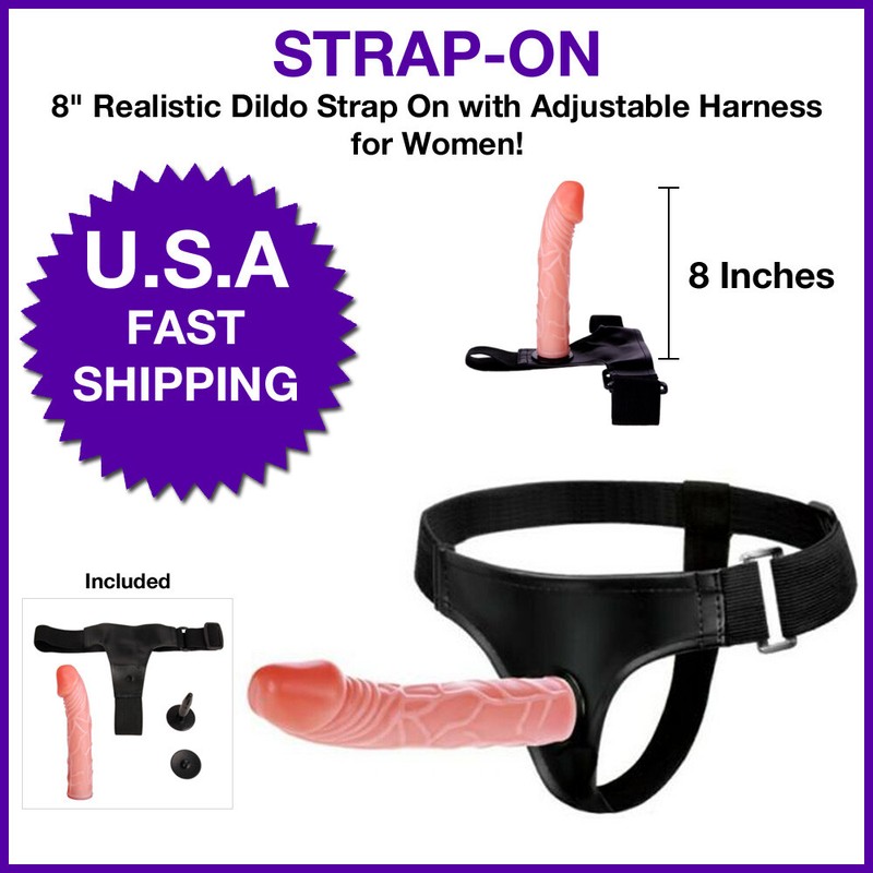 Strap-On Dildo for Lesbians Female Adult Sex Toy Solid 8&Prime; Penis fits up to 36&Prime;