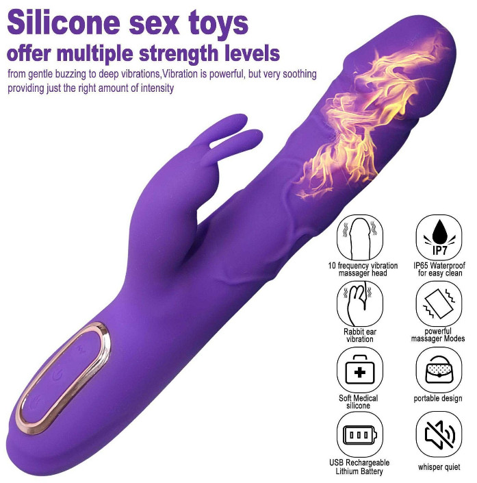 Rechargeable Rabbit Vibrator Heating G-spot Dildo Clit Massage Sex Toy for Women gallery