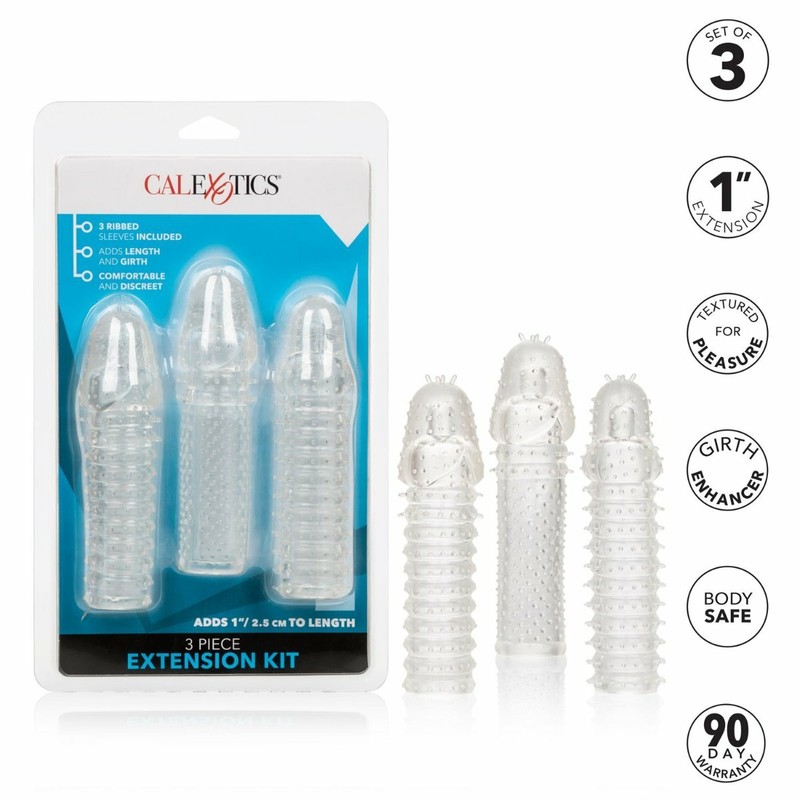3 Piece Male Penis Extension Kit Cock Sleeve Sheath Extender Girth Enhancer