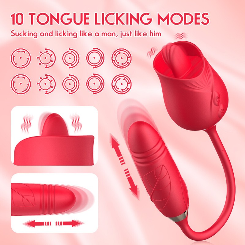 Oral Clit Licking Vibrator G-Spot Telescopic for Rose Dildo Women Adult Sex Toy gallery