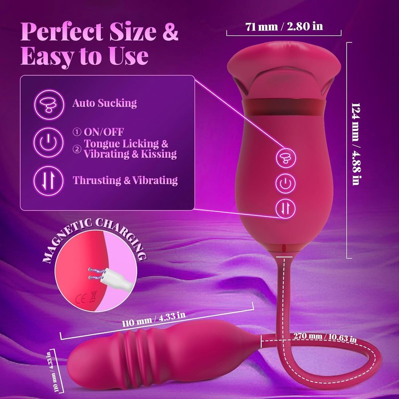 Dildo Vibrator for Women, 5in1 Rose Oral Sex Toy with 10 Tongue Licking gallery