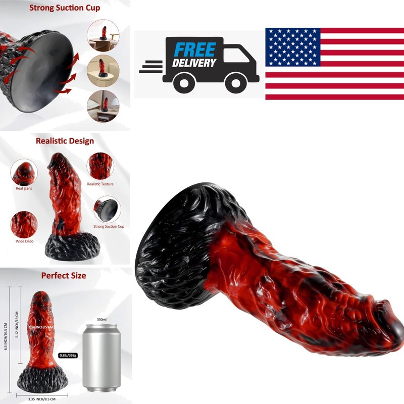 Handmade 6.5 Inch Silicone Dildo Black and Red with Strong Suction for Beginners
