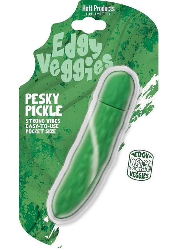 Edgy Veggies Pesky Pickle Rechargeable Silicone Vibrator Green