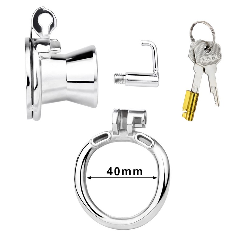 Negative Chastity Cage Device Metal Restraint Locking Ring BDSM With Key Set