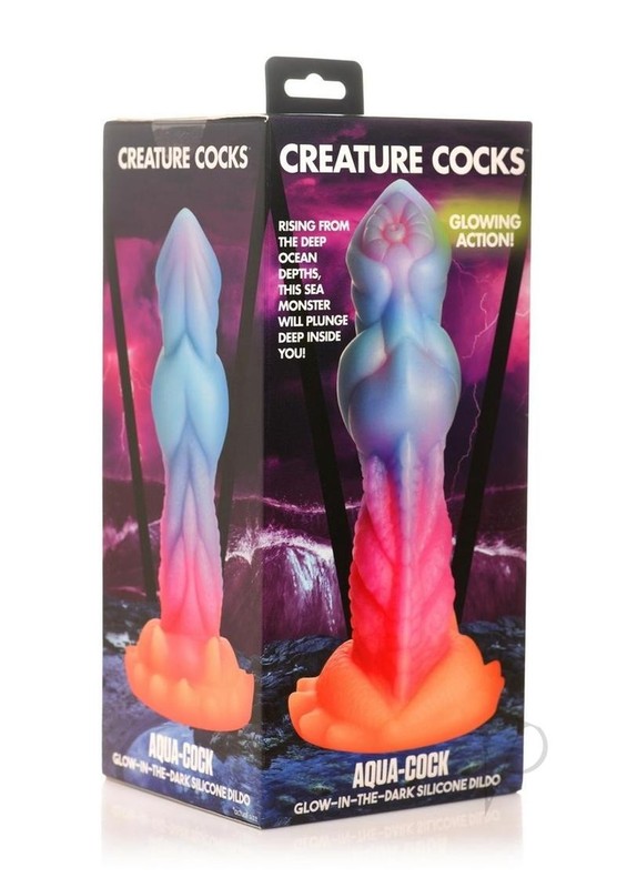 Creature Cocks Aqua-Cock Glow in the Dark Silicone Dildo – Multicolor