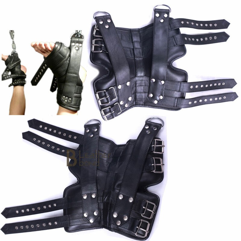 Real Strong Leather Ankle Boot Cuffs , Suspension Restraint Set 2 Pieces Black
