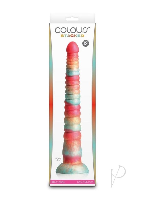 Colours Stacked Silicone Dildo 12in – Red/Gold