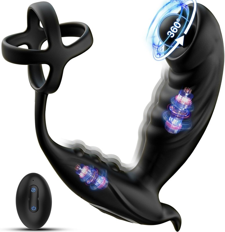 Rotating Prostate Massager with Vibrating Cock Ring Anal Dildo Vibrators Remote