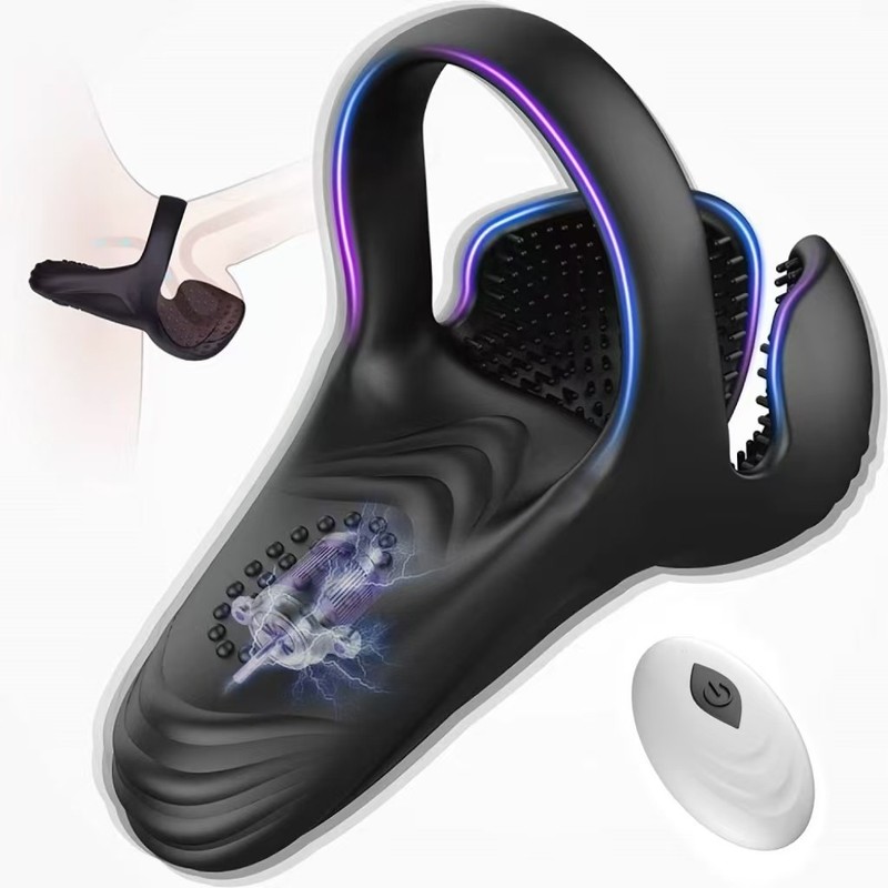 Male Silicone Penis Lock Ring Scrotum Ball Stimulate With Remote Contral