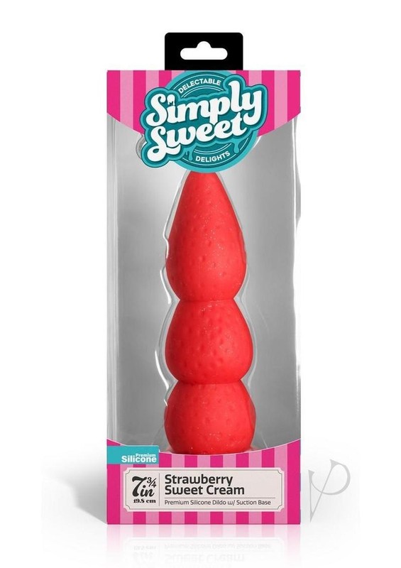 Simply Sweet Strawberry Sweet Cream Premium Silicone Dildo 7.8in – Red/White