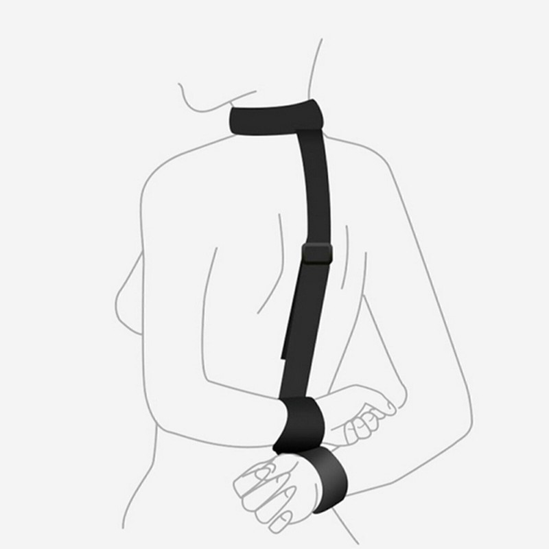 Neck Collar To Handcuffs Arm Wrist Restraints Body Harness Bondage Slave PU BDSM