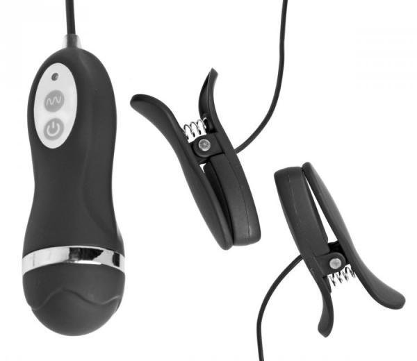 Frisky Power Pinchers 10 Mode Vibrating Nipple Clamps Black