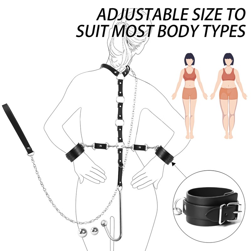 BDSM Sex Toys PU Leather Handcuffs Collar Metal Anal Hook Bondage Kit Role Plays gallery