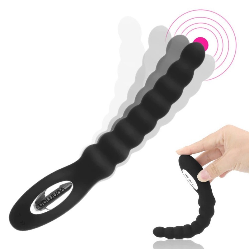 Bendable Silicone Vibrating Anal Beads Butt Plug Vibe Sex Toys for Men Women