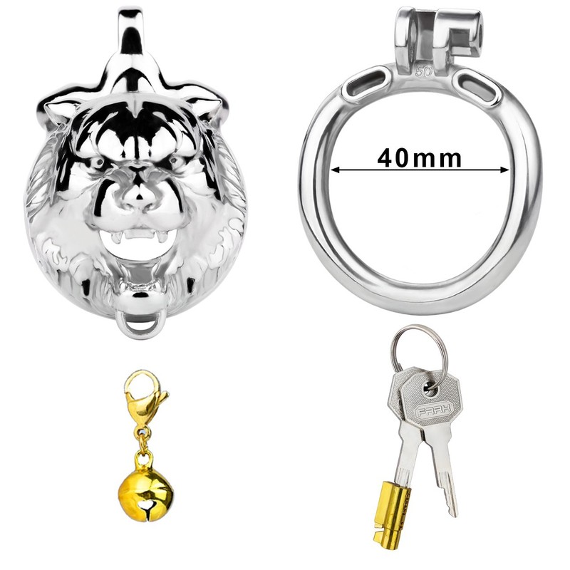 Tiger Head Design Male Chastity Cage With Bell BDSM Bondage Chastity Device Lock